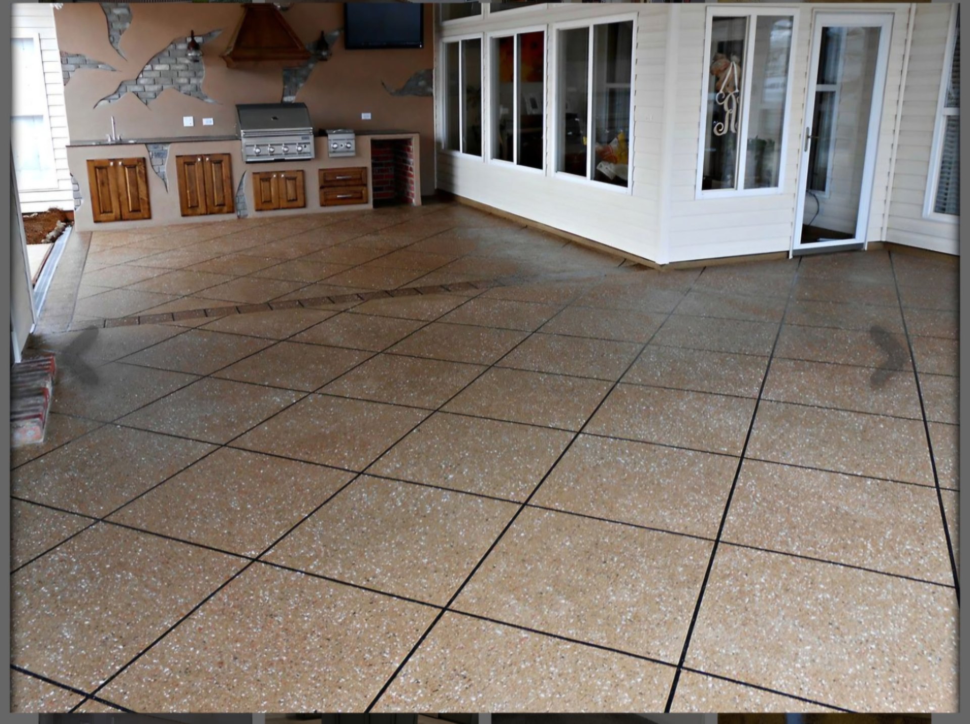 Hallmark scored-tile decorative concrete outdoor kitchen